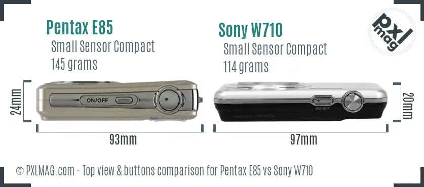 Pentax E85 vs Sony W710 top view buttons comparison