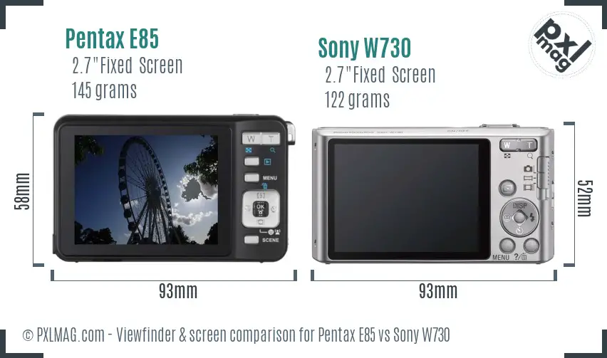 Pentax E85 vs Sony W730 Screen and Viewfinder comparison Pentax E85 vs Sony W730 Screen and Viewfinder comparison