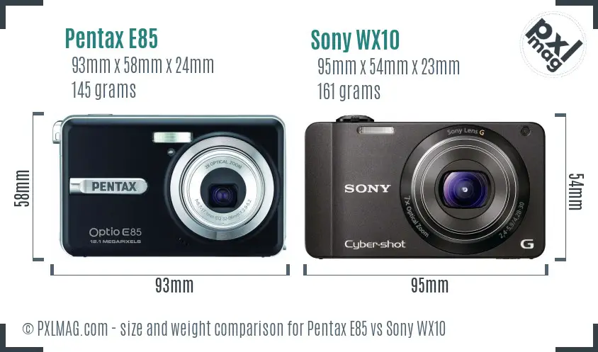Pentax E85 vs Sony WX10 size comparison Pentax E85 vs Sony WX10 size comparison