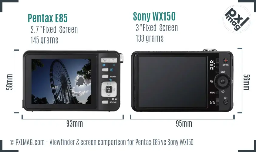 Pentax E85 vs Sony WX150 Screen and Viewfinder comparison
