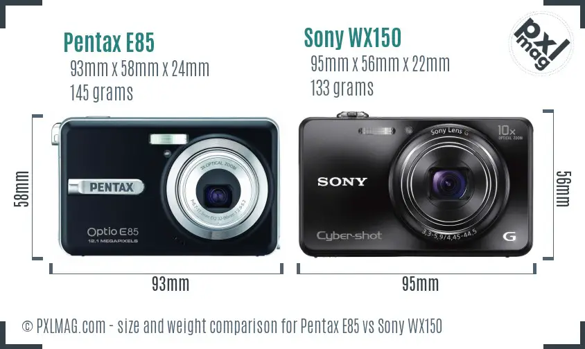 Pentax E85 vs Sony WX150 size comparison