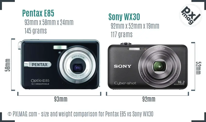 Pentax E85 vs Sony WX30 size comparison Pentax E85 vs Sony WX30 size comparison