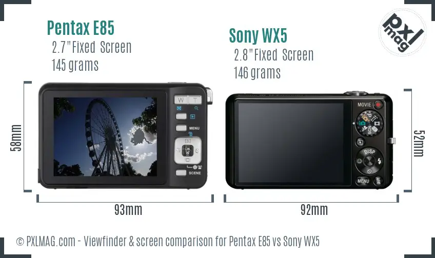 Pentax E85 vs Sony WX5 Screen and Viewfinder comparison Pentax E85 vs Sony WX5 Screen and Viewfinder comparison