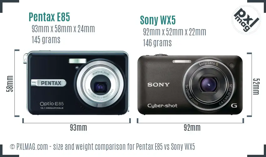 Pentax E85 vs Sony WX5 size comparison Pentax E85 vs Sony WX5 size comparison