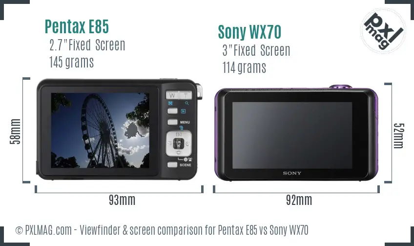 Pentax E85 vs Sony WX70 Screen and Viewfinder comparison Pentax E85 vs Sony WX70 Screen and Viewfinder comparison