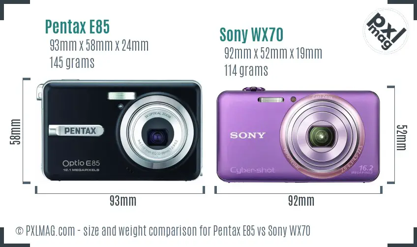 Pentax E85 vs Sony WX70 size comparison Pentax E85 vs Sony WX70 size comparison