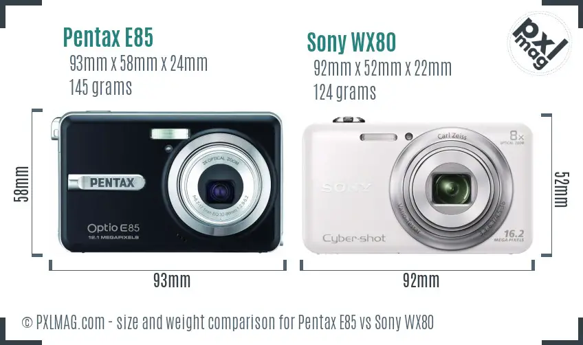 Pentax E85 vs Sony WX80 size comparison