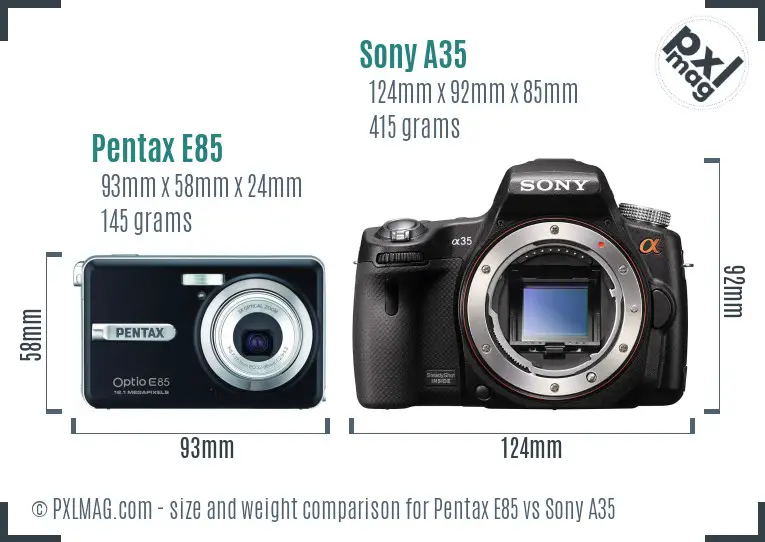 Pentax E85 vs Sony A35 size comparison Pentax E85 vs Sony A35 size comparison