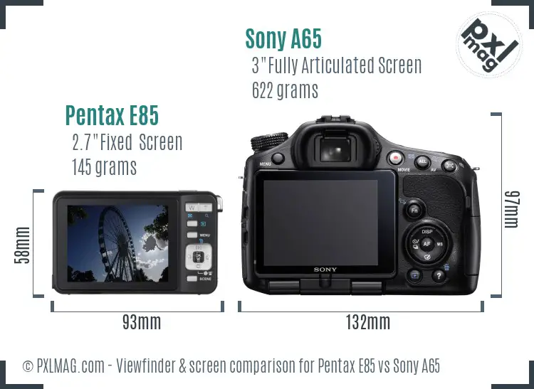 Pentax E85 vs Sony A65 Screen and Viewfinder comparison Pentax E85 vs Sony A65 Screen and Viewfinder comparison