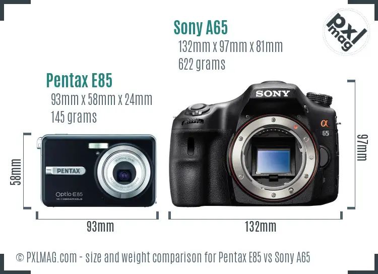 Pentax E85 vs Sony A65 size comparison Pentax E85 vs Sony A65 size comparison