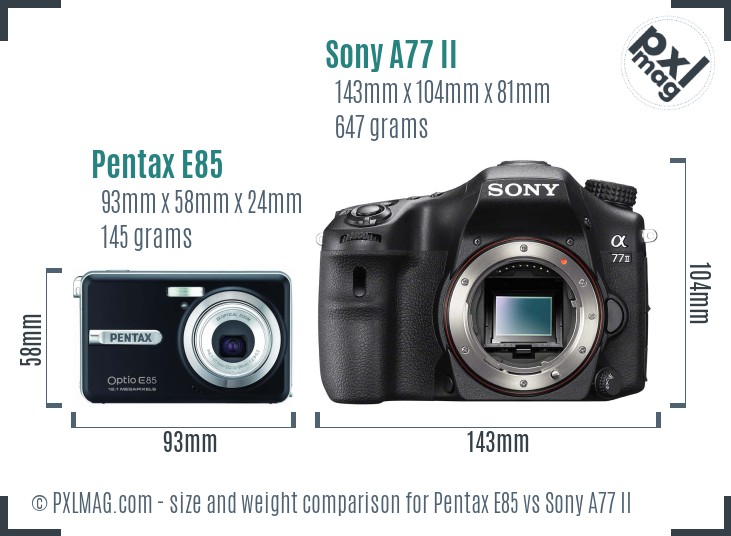 Pentax E85 vs Sony A77 II size comparison
