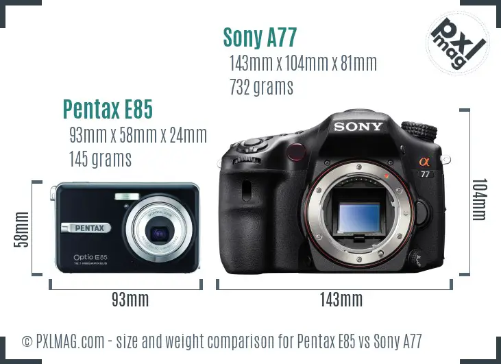 Pentax E85 vs Sony A77 size comparison Pentax E85 vs Sony A77 size comparison