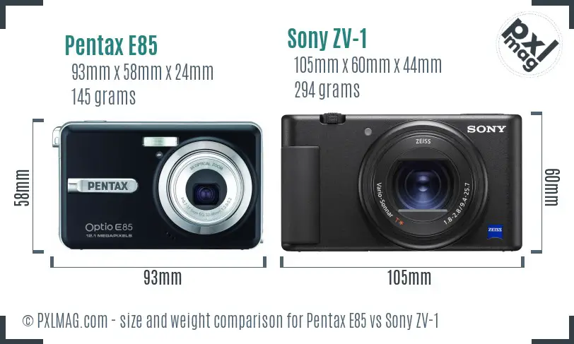 Pentax E85 vs Sony ZV-1 size comparison
