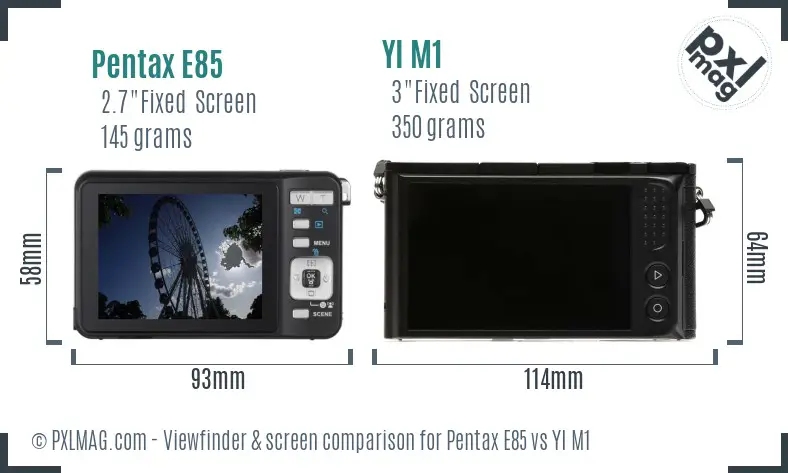 Pentax E85 vs YI M1 Screen and Viewfinder comparison