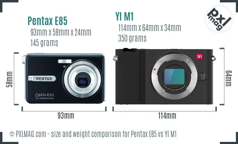 Pentax E85 vs YI M1 size comparison