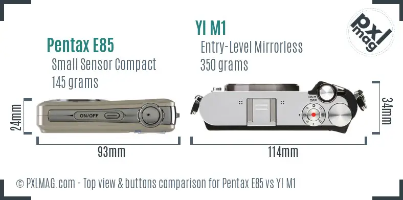 Pentax E85 vs YI M1 top view buttons comparison