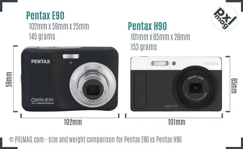 Pentax E90 vs Pentax H90 size comparison