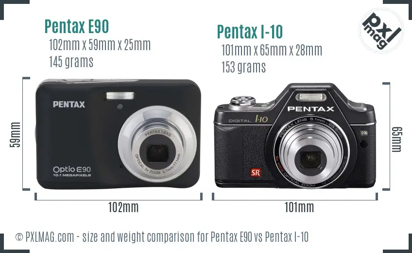 Pentax E90 vs Pentax I-10 size comparison
