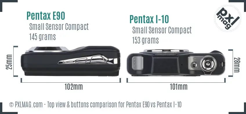 Pentax E90 vs Pentax I-10 top view buttons comparison