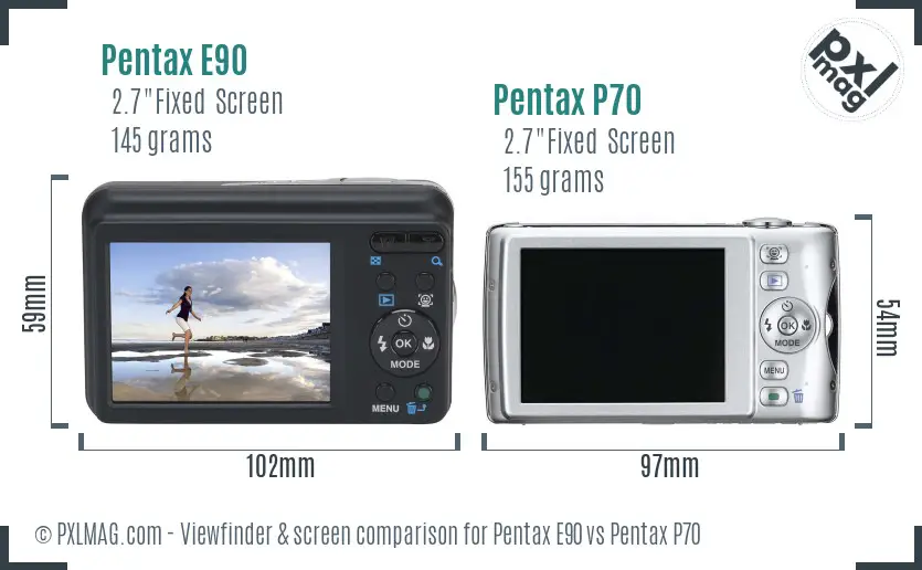 Pentax E90 vs Pentax P70 Screen and Viewfinder comparison