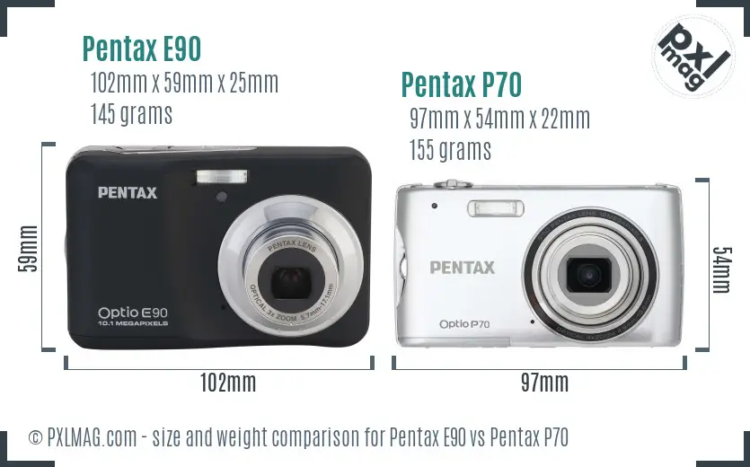 Pentax E90 vs Pentax P70 size comparison
