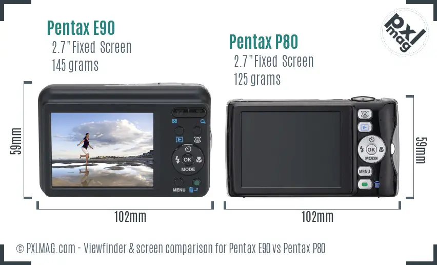Pentax E90 vs Pentax P80 Screen and Viewfinder comparison