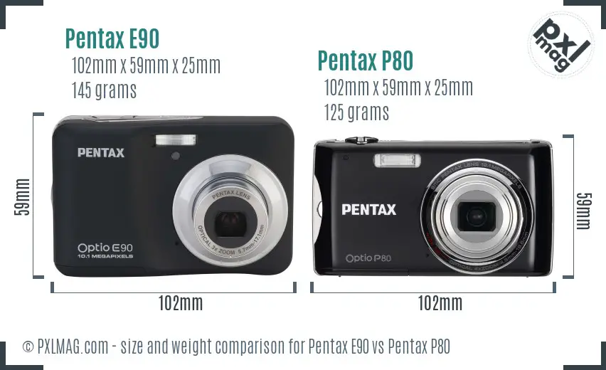 Pentax E90 vs Pentax P80 size comparison