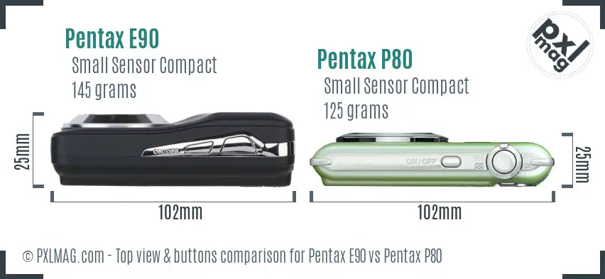 Pentax E90 vs Pentax P80 top view buttons comparison