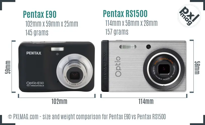 Pentax E90 vs Pentax RS1500 size comparison