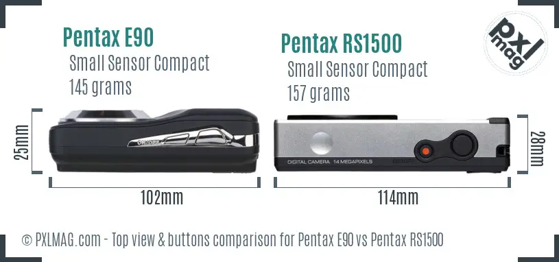 Pentax E90 vs Pentax RS1500 top view buttons comparison