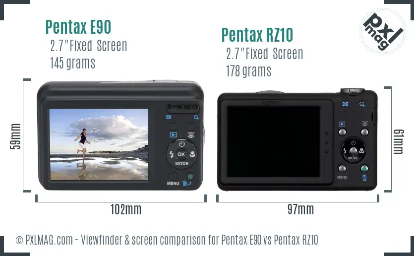 Pentax E90 vs Pentax RZ10 Screen and Viewfinder comparison