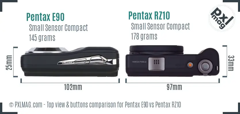 Pentax E90 vs Pentax RZ10 top view buttons comparison