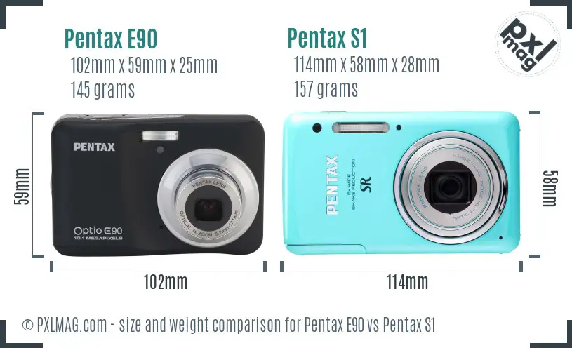 Pentax E90 vs Pentax S1 size comparison
