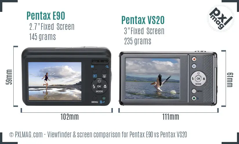 Pentax E90 vs Pentax VS20 Screen and Viewfinder comparison