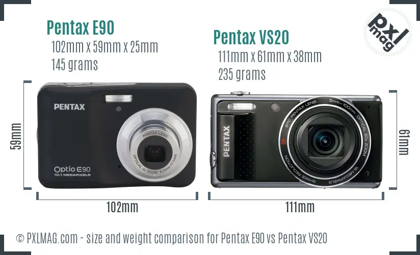 Pentax E90 vs Pentax VS20 size comparison