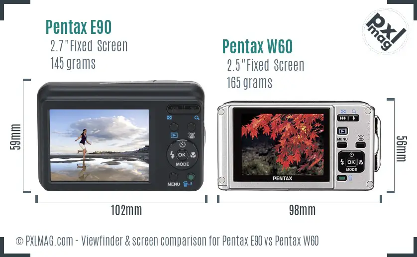 Pentax E90 vs Pentax W60 Screen and Viewfinder comparison