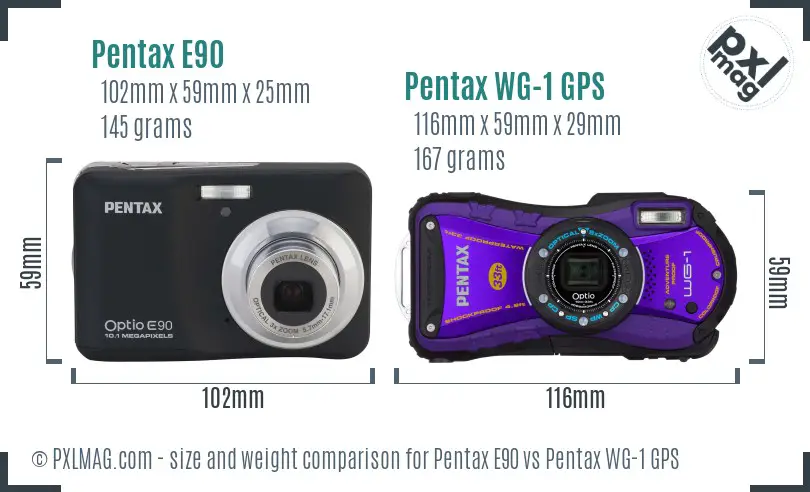 Pentax E90 vs Pentax WG-1 GPS size comparison