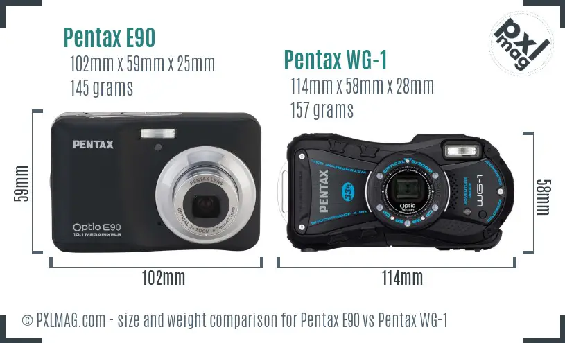 Pentax E90 vs Pentax WG-1 size comparison