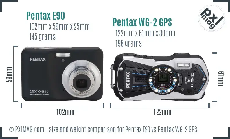 Pentax E90 vs Pentax WG-2 GPS size comparison