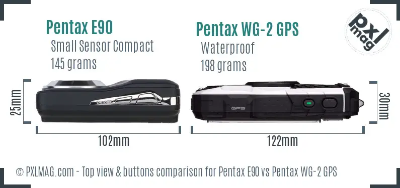 Pentax E90 vs Pentax WG-2 GPS top view buttons comparison