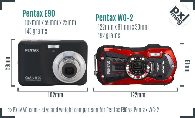 Pentax E90 vs Pentax WG-2 size comparison