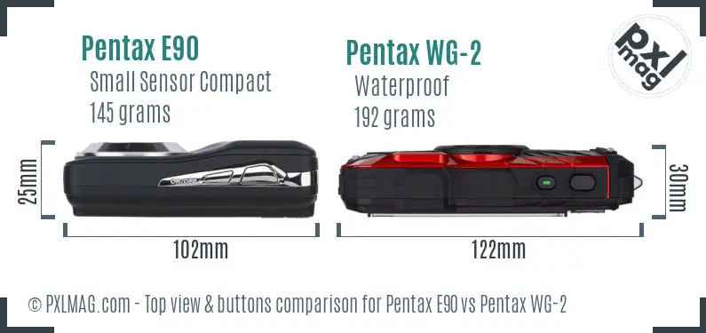 Pentax E90 vs Pentax WG-2 top view buttons comparison