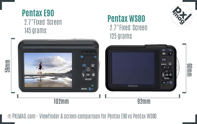 Pentax E90 vs Pentax WS80 Screen and Viewfinder comparison