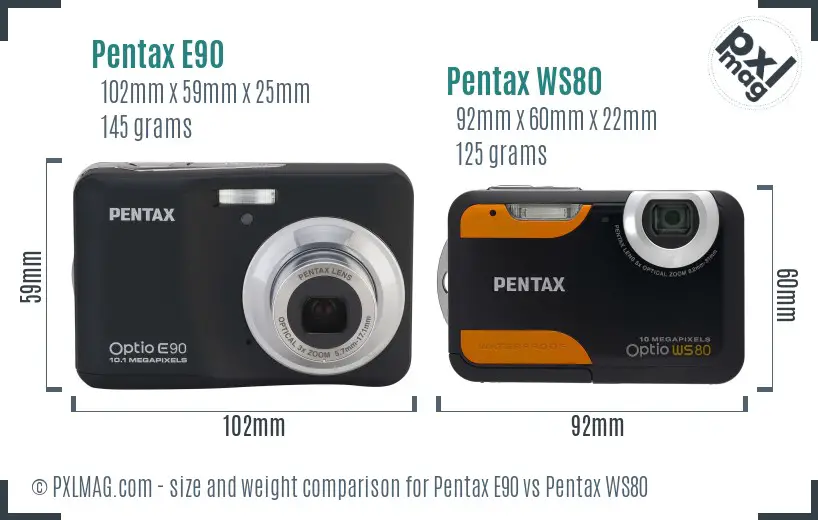 Pentax E90 vs Pentax WS80 size comparison