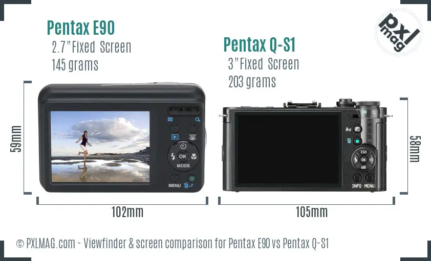 Pentax E90 vs Pentax Q-S1 Screen and Viewfinder comparison