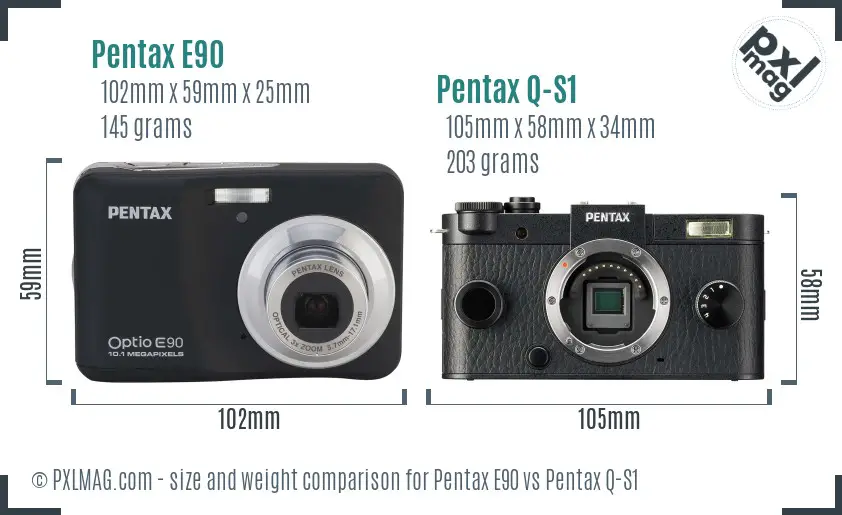 Pentax E90 vs Pentax Q-S1 size comparison