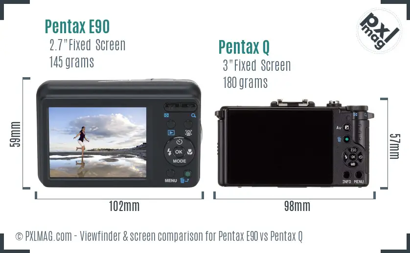 Pentax E90 vs Pentax Q Screen and Viewfinder comparison