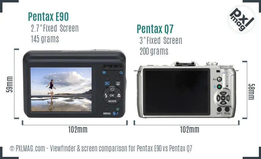 Pentax E90 vs Pentax Q7 Screen and Viewfinder comparison