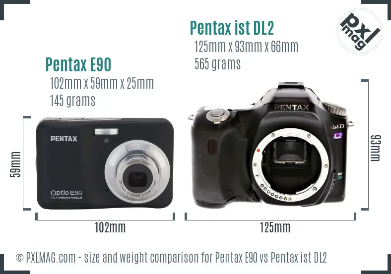 Pentax E90 vs Pentax ist DL2 size comparison