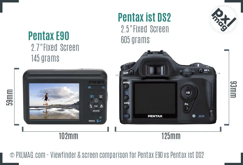 Pentax E90 vs Pentax ist DS2 Screen and Viewfinder comparison